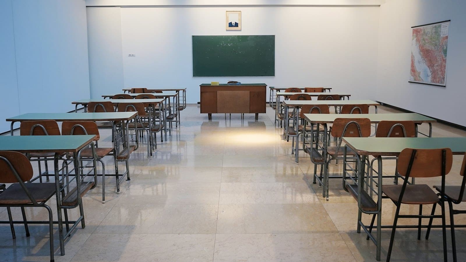 Empty classroom with desks